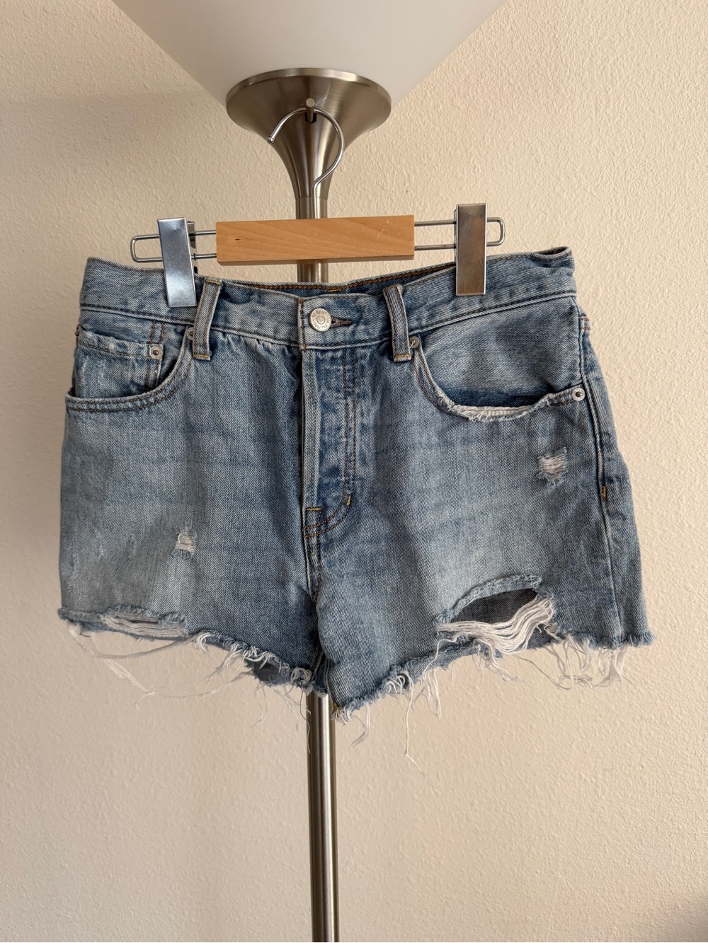 We The Free Light Blue Distressed Denim Shorts